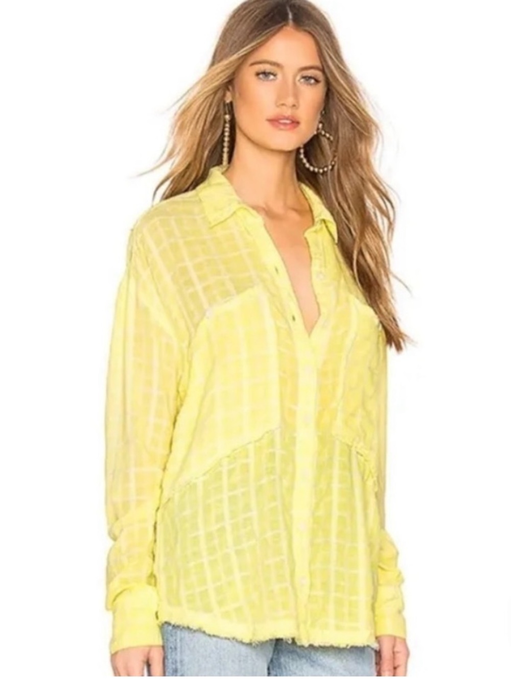 FREE PEOPLE LOVELAND Casual BUTTON FRONT LONG SLEEVE oversized  comfortable TOP
